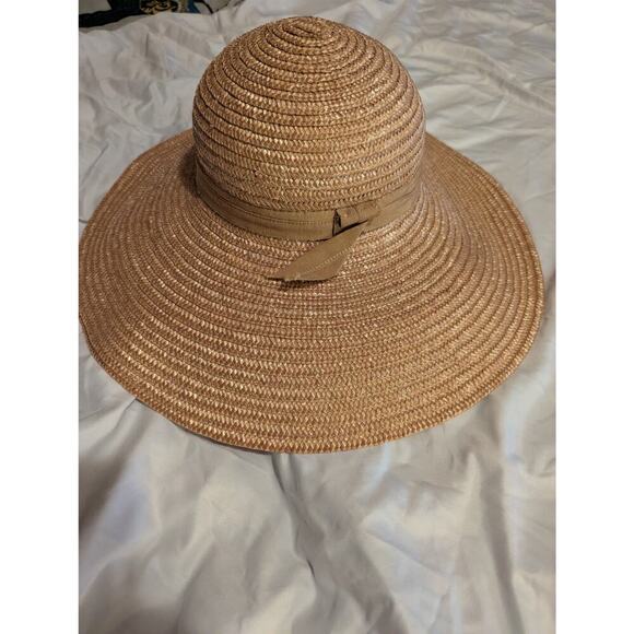 Unknown Accessories - Women's Wide Brim Straw Hat Made in Italy Ribbon Panama Hat Wicker size 6